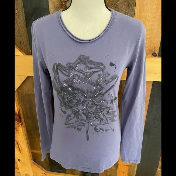 S Oliver long sleeved cotton purple graphic floral tee with embellishments - Picture 1 of 6